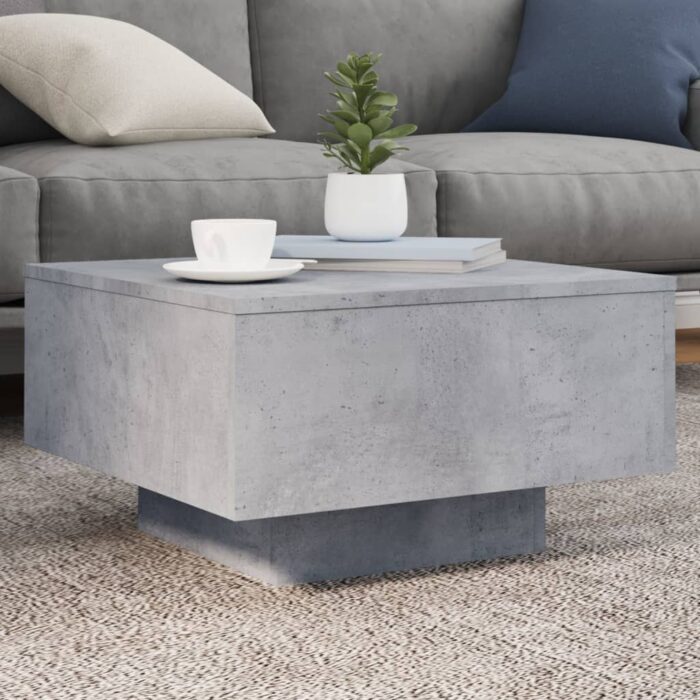 Table basse avec lumières LED gris béton 55x55x31 cm – Image 1
