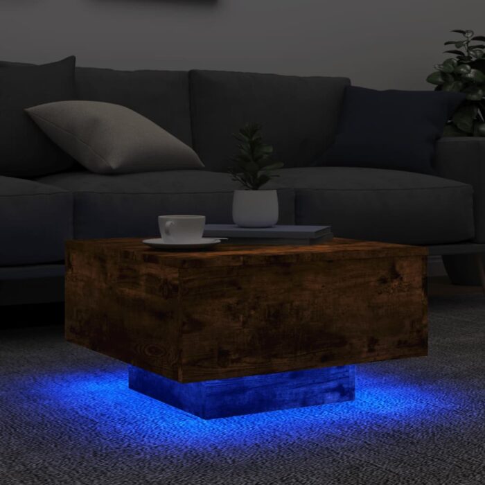 Table basse avec lumières LED chêne fumé 55x55x31 cm – Image 2