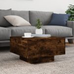 Table basse avec lumières LED chêne fumé 55x55x31 cm – Image 3