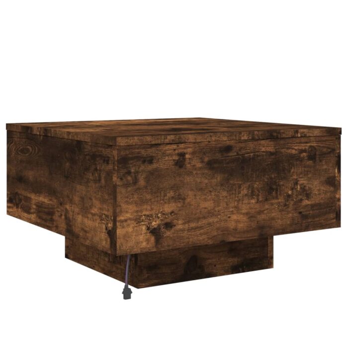 Table basse avec lumières LED chêne fumé 55x55x31 cm – Image 7