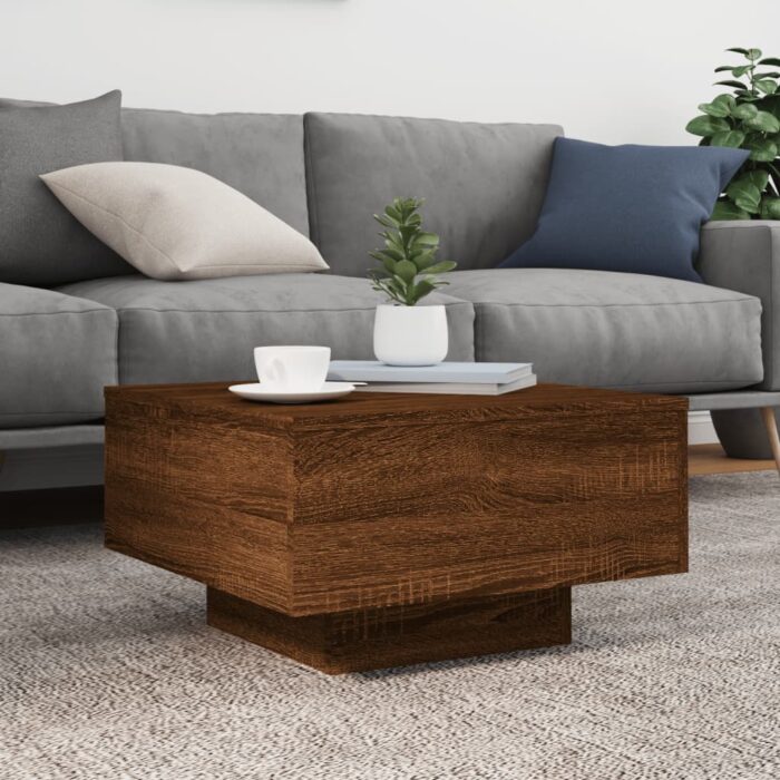 Table basse avec lumières LED chêne marron 55x55x31 cm – Image 3