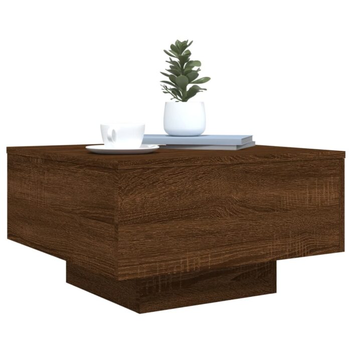 Table basse avec lumières LED chêne marron 55x55x31 cm – Image 5