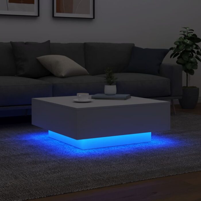 Table basse avec lumières LED blanc 80x80x31 cm – Image 2