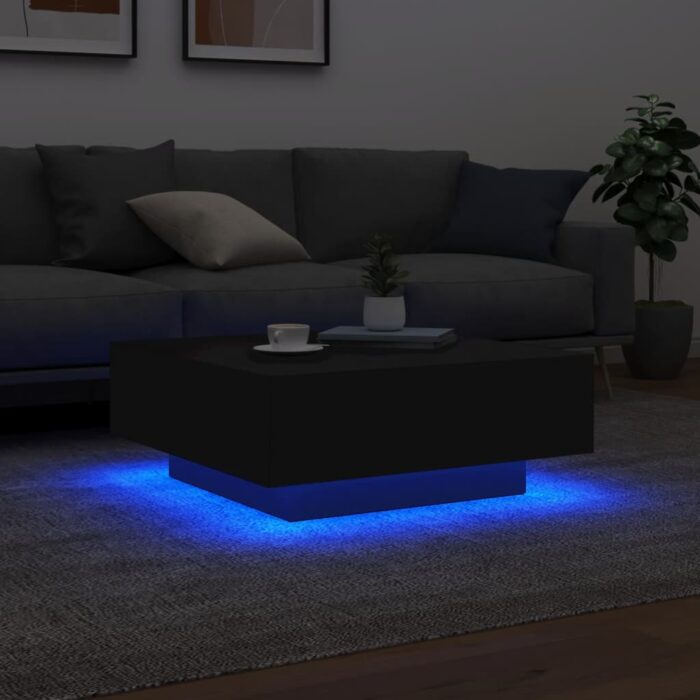 Table basse avec lumières LED noir 80x80x31 cm – Image 2