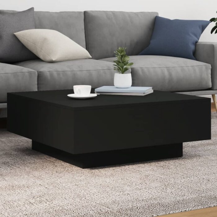 Table basse avec lumières LED noir 80x80x31 cm – Image 1