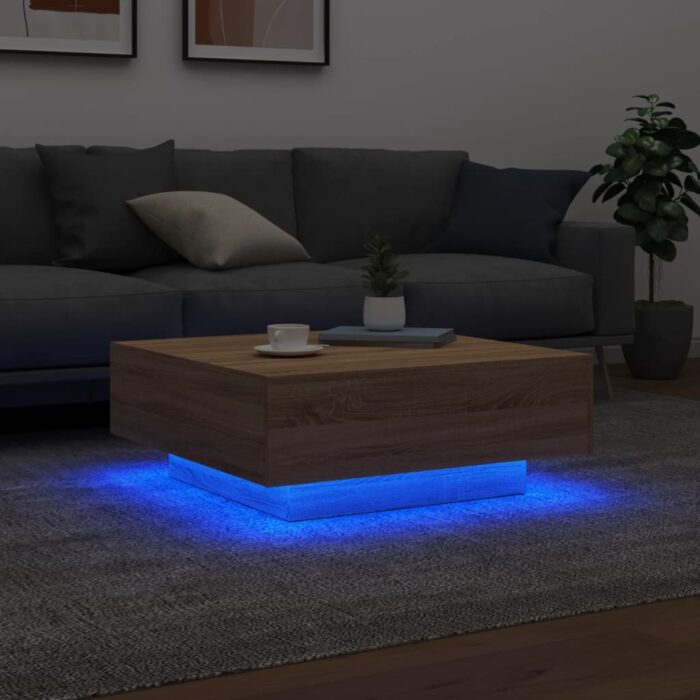 Table basse avec lumières LED chêne sonoma 80x80x31 cm – Image 2