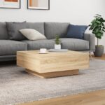 Table basse avec lumières LED chêne sonoma 80x80x31 cm – Image 3