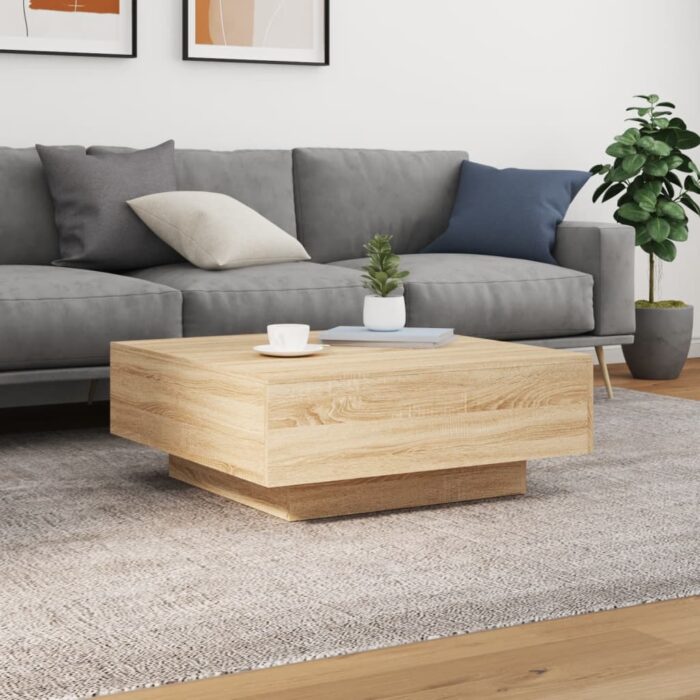 Table basse avec lumières LED chêne sonoma 80x80x31 cm – Image 3