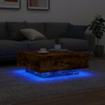 Table basse avec lumières LED chêne fumé 80x80x31 cm – Image 2