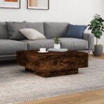 Table basse avec lumières LED chêne fumé 80x80x31 cm – Image 3
