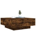 Table basse avec lumières LED chêne fumé 80x80x31 cm – Image 4