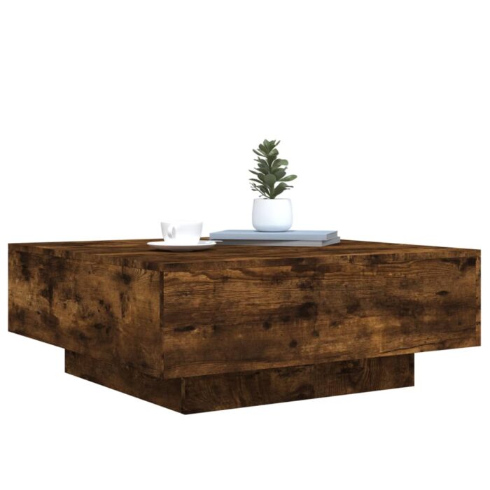Table basse avec lumières LED chêne fumé 80x80x31 cm – Image 4