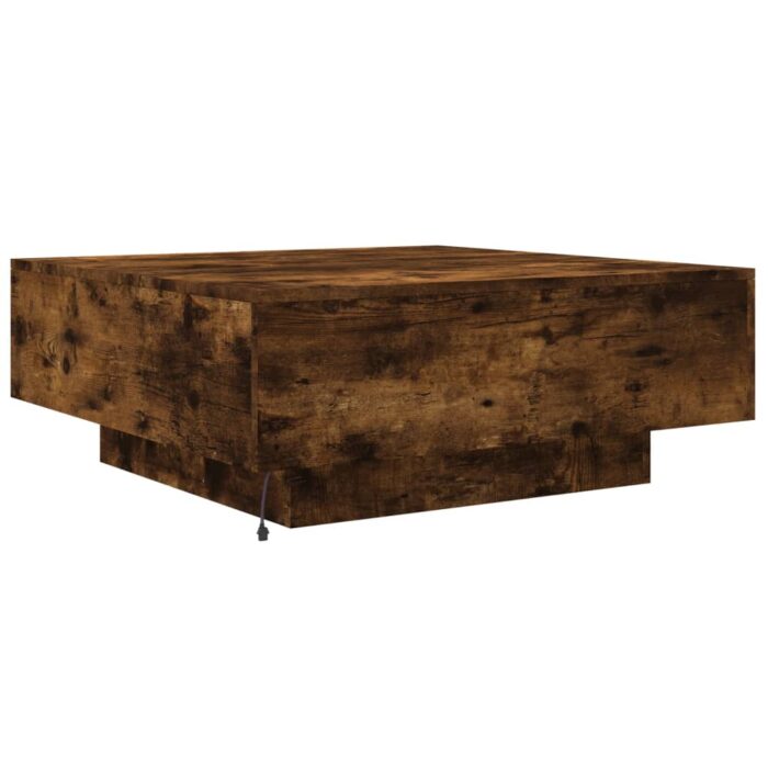 Table basse avec lumières LED chêne fumé 80x80x31 cm – Image 7