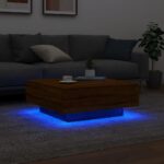 Table basse avec lumières LED chêne marron 80x80x31 cm – Image 2