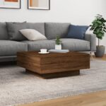 Table basse avec lumières LED chêne marron 80x80x31 cm – Image 3
