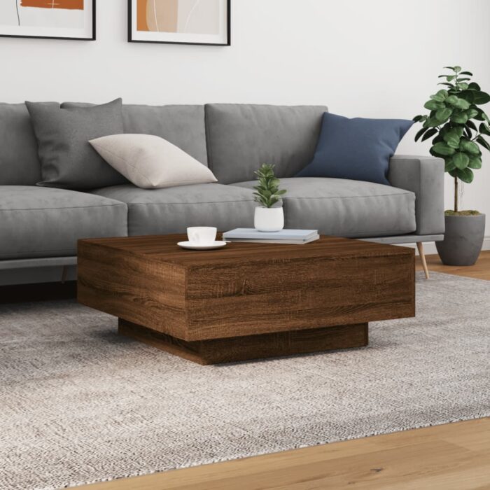 Table basse avec lumières LED chêne marron 80x80x31 cm – Image 3