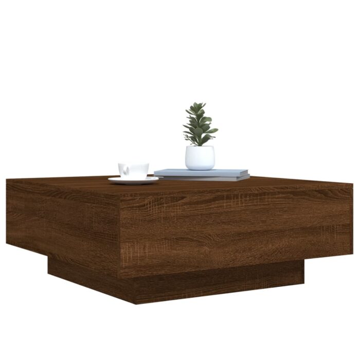 Table basse avec lumières LED chêne marron 80x80x31 cm – Image 4