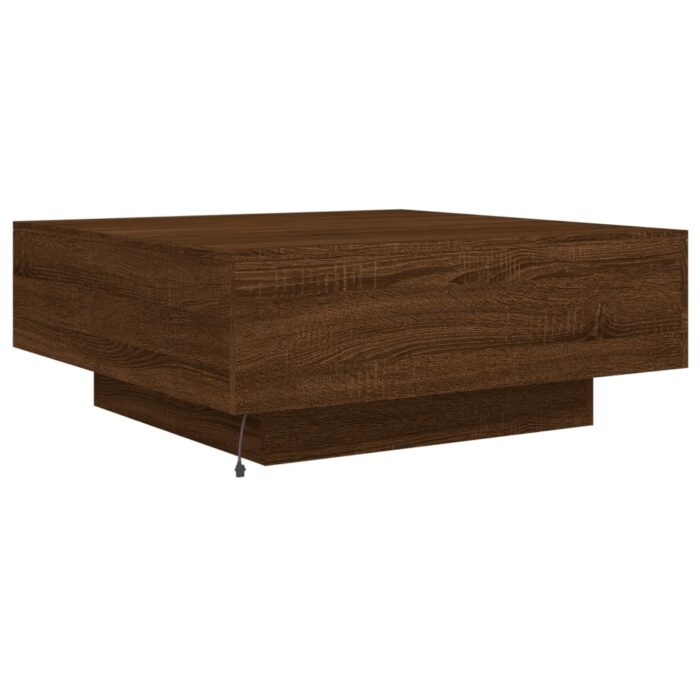 Table basse avec lumières LED chêne marron 80x80x31 cm – Image 7