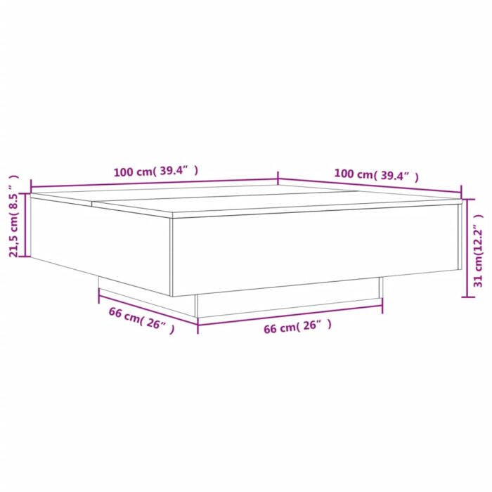 Table basse avec lumières LED blanc 100x100x31 cm – Image 12