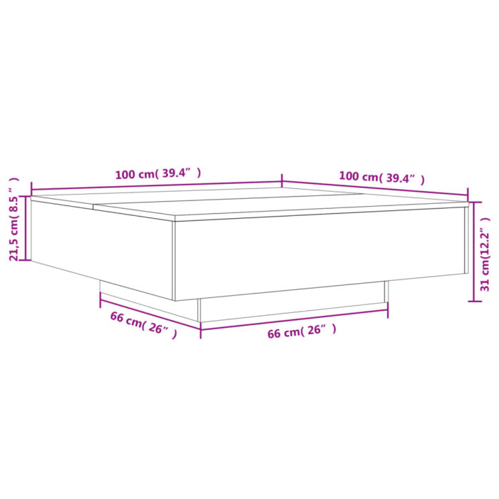 Table basse avec lumières LED chêne sonoma 100x100x31 cm – Image 12