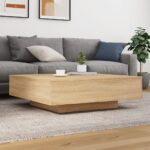 Table basse avec lumières LED chêne sonoma 100x100x31 cm – Image 2