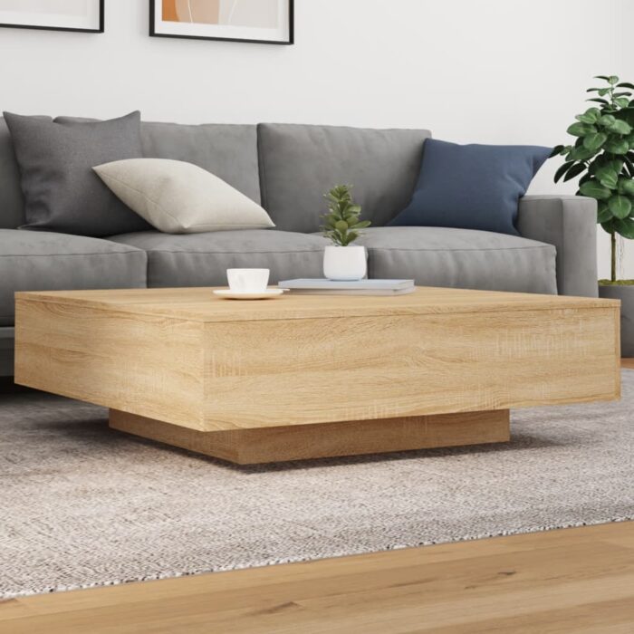 Table basse avec lumières LED chêne sonoma 100x100x31 cm – Image 1