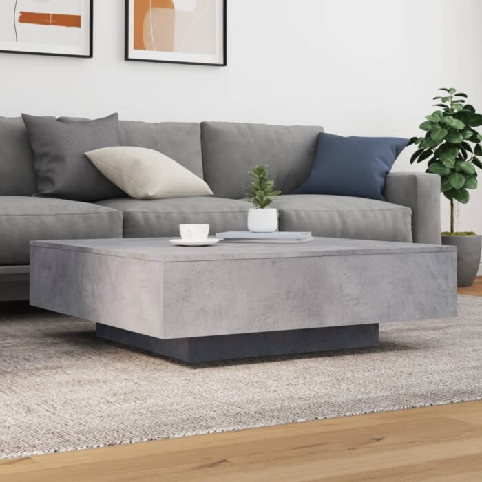 Table basse avec lumières LED gris béton 100x100x31 cm – Image 2