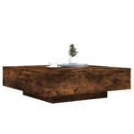 Table basse avec lumières LED chêne fumé 100x100x31 cm – Image 3