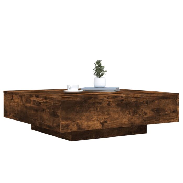 Table basse avec lumières LED chêne fumé 100x100x31 cm – Image 3