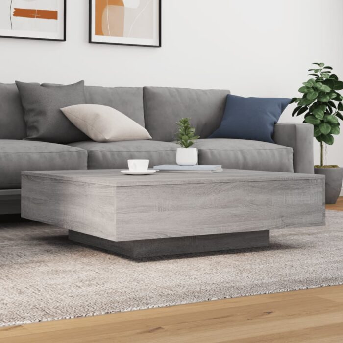 Table basse avec lumières LED sonoma gris 100x100x31 cm – Image 2