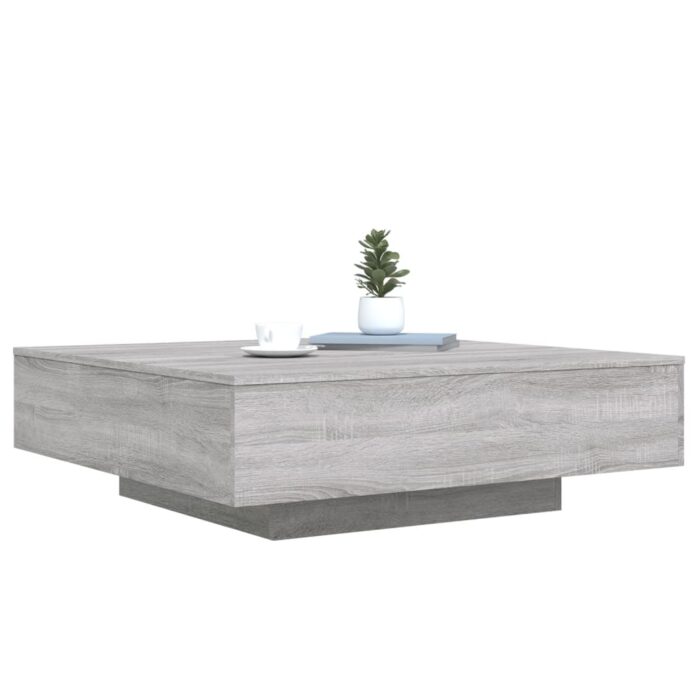 Table basse avec lumières LED sonoma gris 100x100x31 cm – Image 3