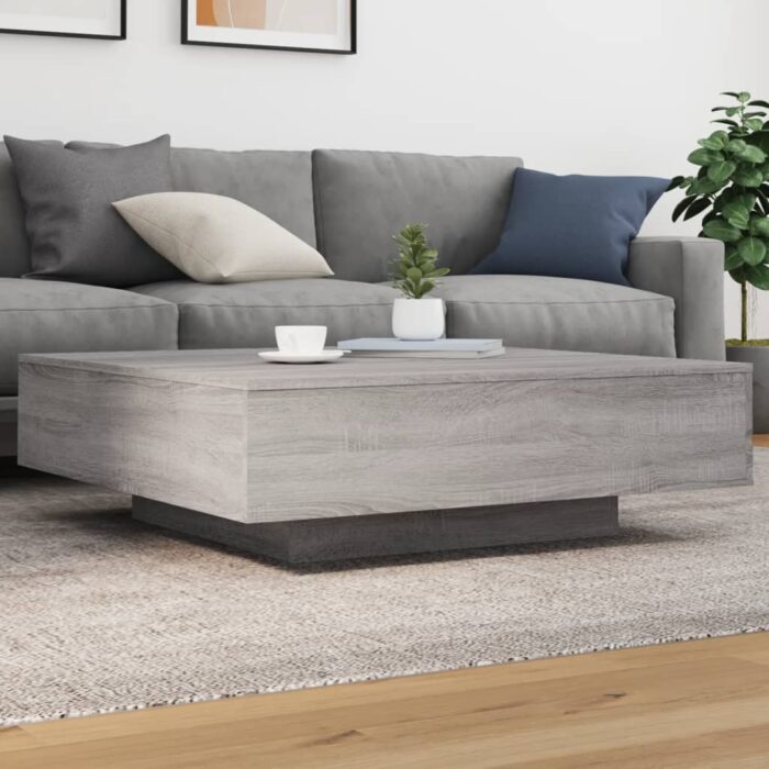 Table basse avec lumières LED sonoma gris 100x100x31 cm – Image 1