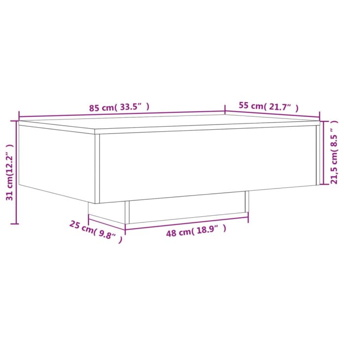 Table basse avec lumières LED noir 85x55x31 cm – Image 12