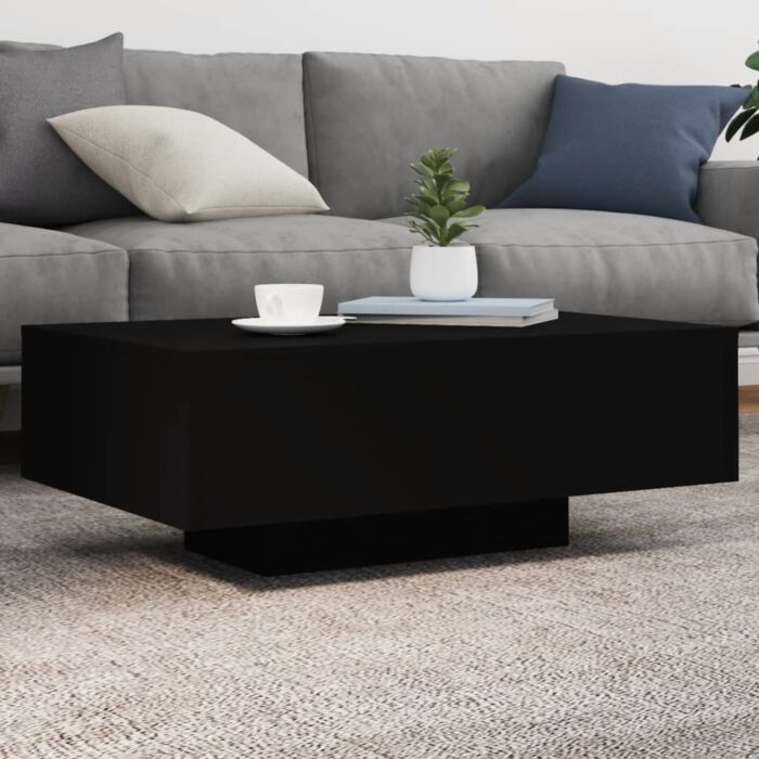Table basse avec lumières LED noir 85x55x31 cm – Image 1