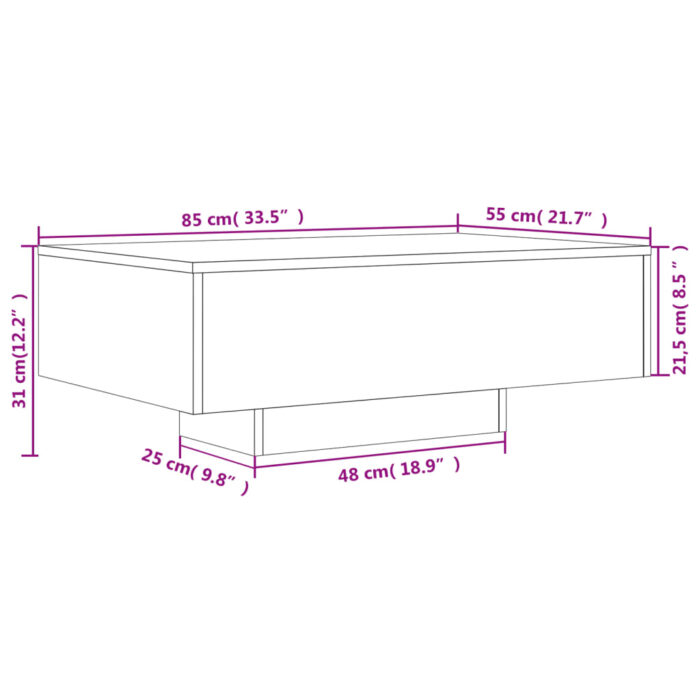 Table basse avec lumières LED chêne fumé 85x55x31 cm – Image 12