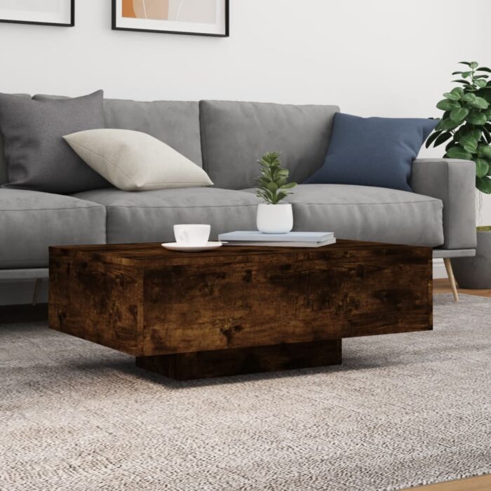 Table basse avec lumières LED chêne fumé 85x55x31 cm – Image 2