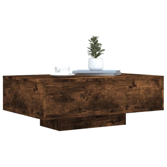 Table basse avec lumières LED chêne fumé 85x55x31 cm – Image 3