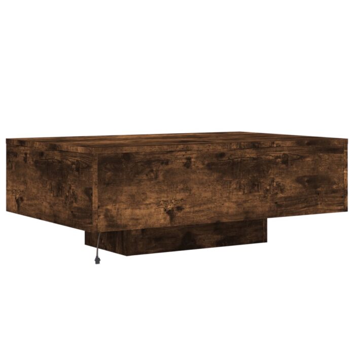 Table basse avec lumières LED chêne fumé 85x55x31 cm – Image 6
