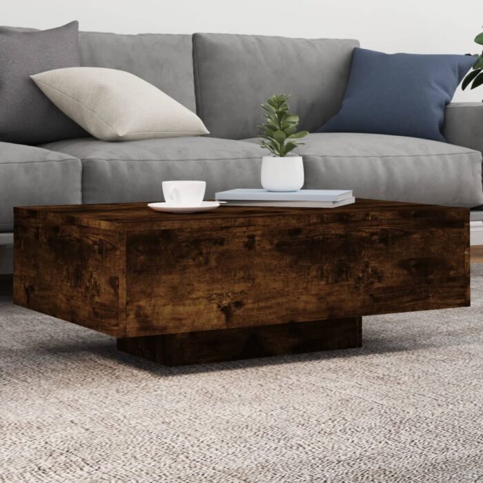 Table basse avec lumières LED chêne fumé 85x55x31 cm – Image 1