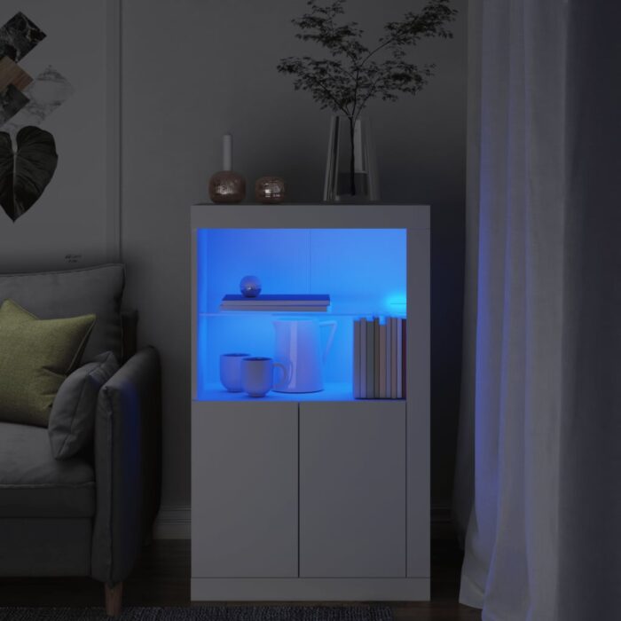 Armoire latérale avec éclairage LED blanc bois d'ingénierie – Image 1