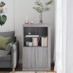 Armoire latérale et lumières LED sonoma gris bois d'ingénierie – Image 2