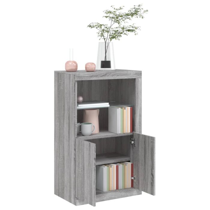Armoire latérale et lumières LED sonoma gris bois d'ingénierie – Image 3