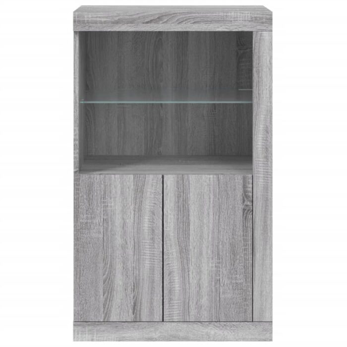 Armoire latérale et lumières LED sonoma gris bois d'ingénierie – Image 5