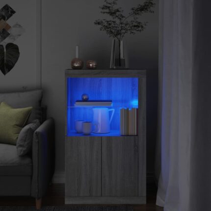 Armoire latérale et lumières LED sonoma gris bois d'ingénierie