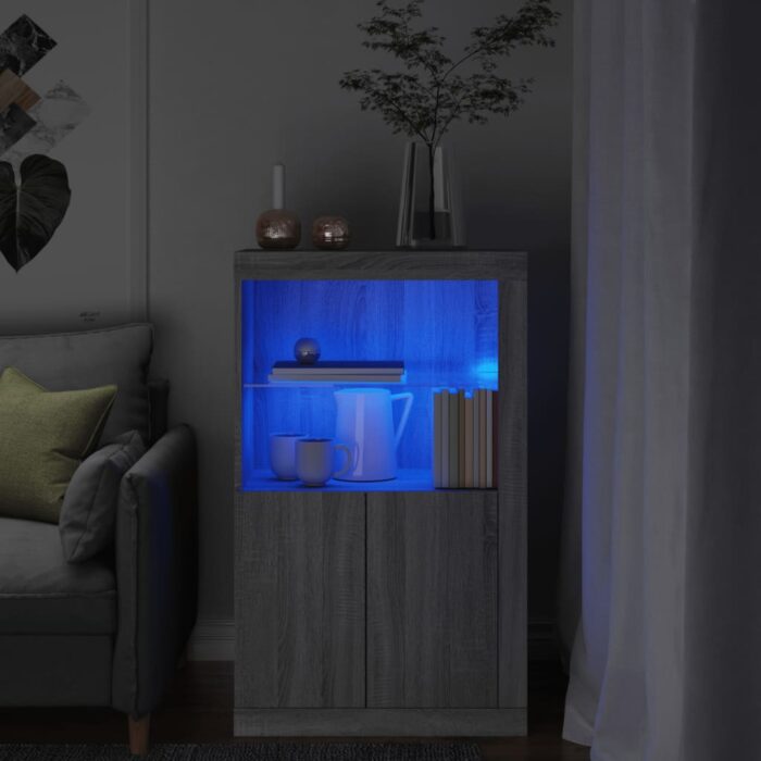 Armoire latérale et lumières LED sonoma gris bois d'ingénierie – Image 1