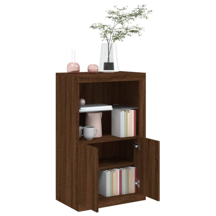 Armoire latérale avec lumières LED chêne marron bois ingénierie – Image 3