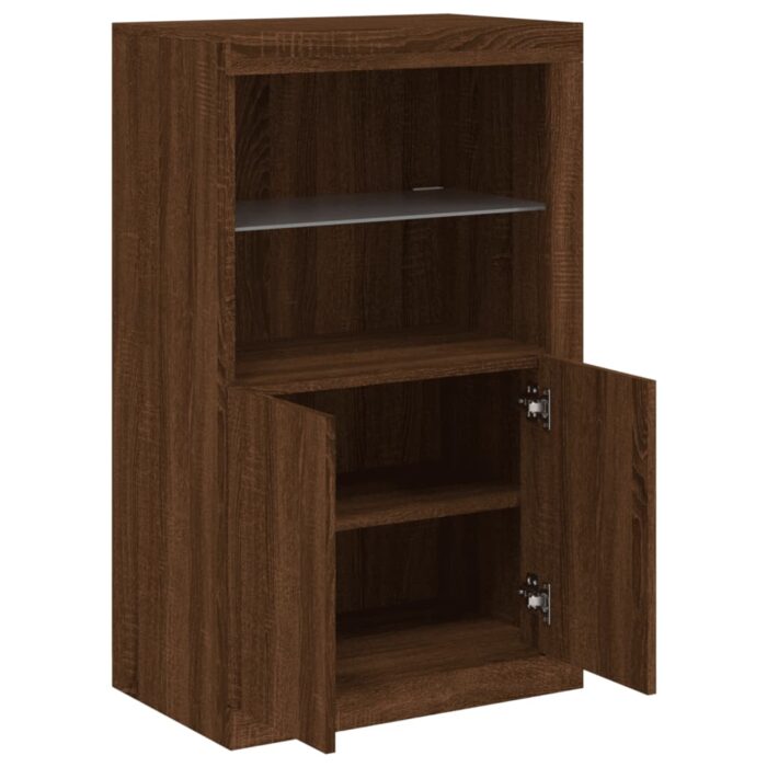 Armoire latérale avec lumières LED chêne marron bois ingénierie – Image 4