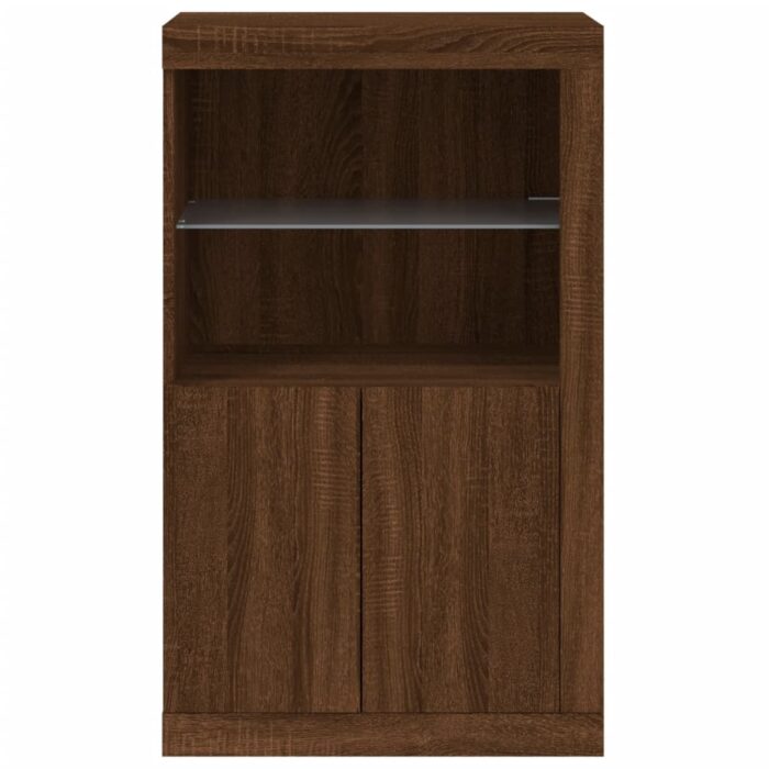 Armoire latérale avec lumières LED chêne marron bois ingénierie – Image 5