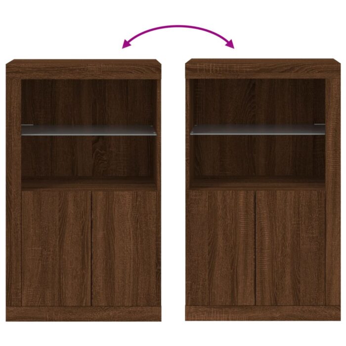 Armoire latérale avec lumières LED chêne marron bois ingénierie – Image 8