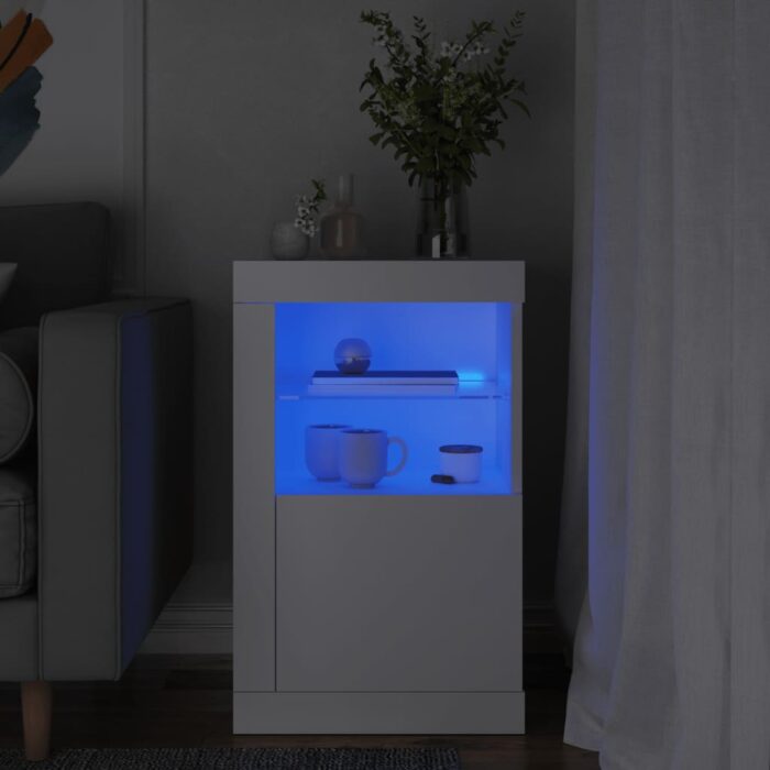Armoire latérale avec éclairage LED blanc bois d'ingénierie – Image 1